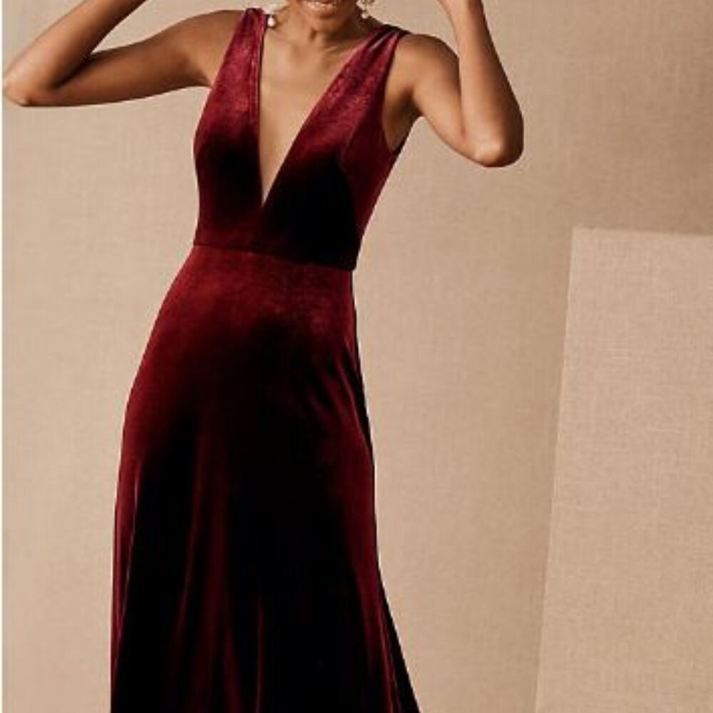 Jenny Yoo Logan Dress Velvet Size 6 - Burgundy